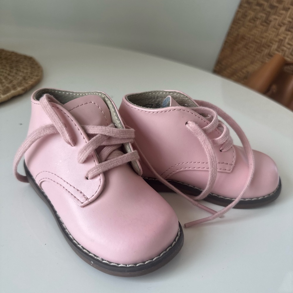 PINK LEATHER LACEUP BOOTS